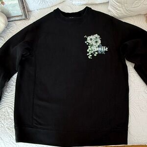 QTCinderella streamer “Smile” Floral Merch Sweatshirt Black Crewneck Size S